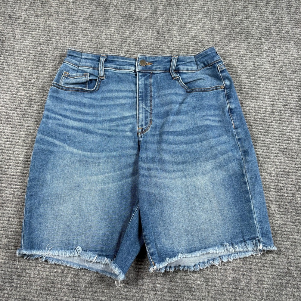 Nine West Womens Blue Denim Bermuda Shorts High Rise Frayed Hem Size 10